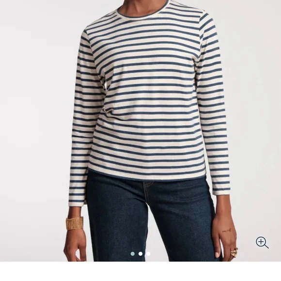 France’s Valentine Long Sleeve Striped Tee Shirt in Navy/Oyster - Picture 5 of 8